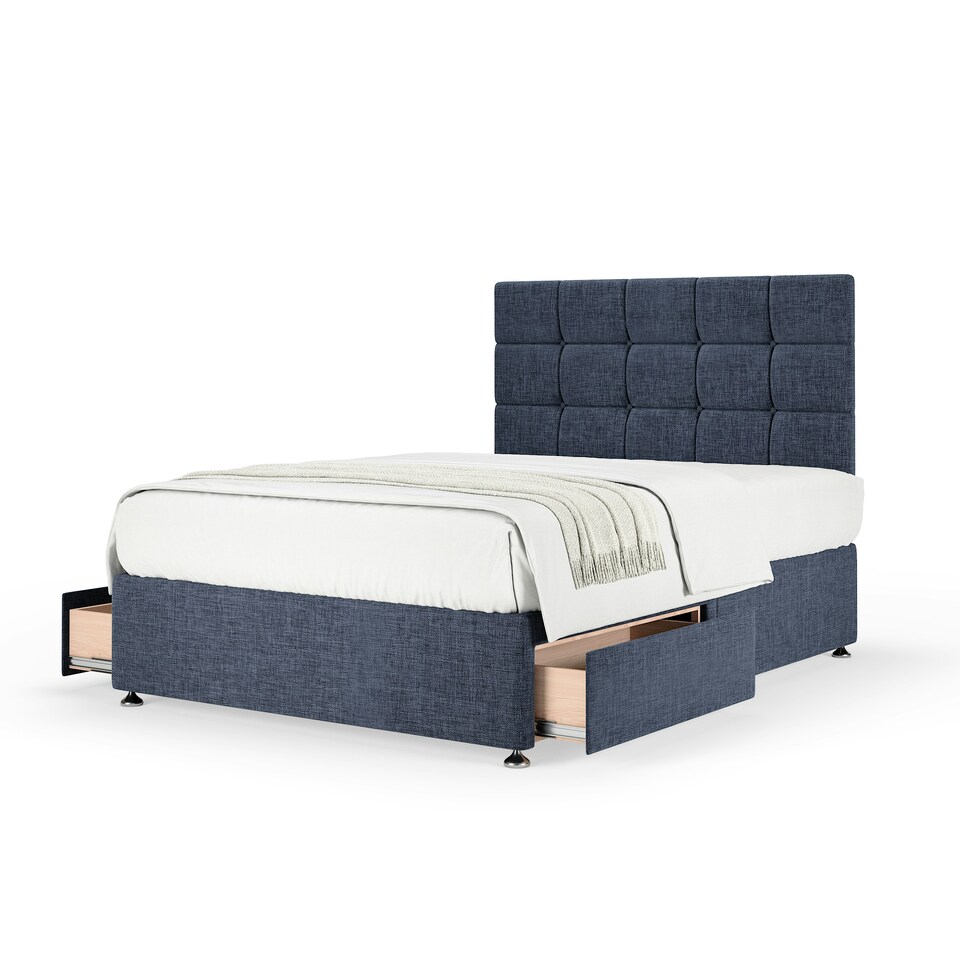 image 1 of Signature Platinum 2000 Pocket Sprung Midnight Linen 2 Drawer Divan Set And Pearl Headboard Small Single