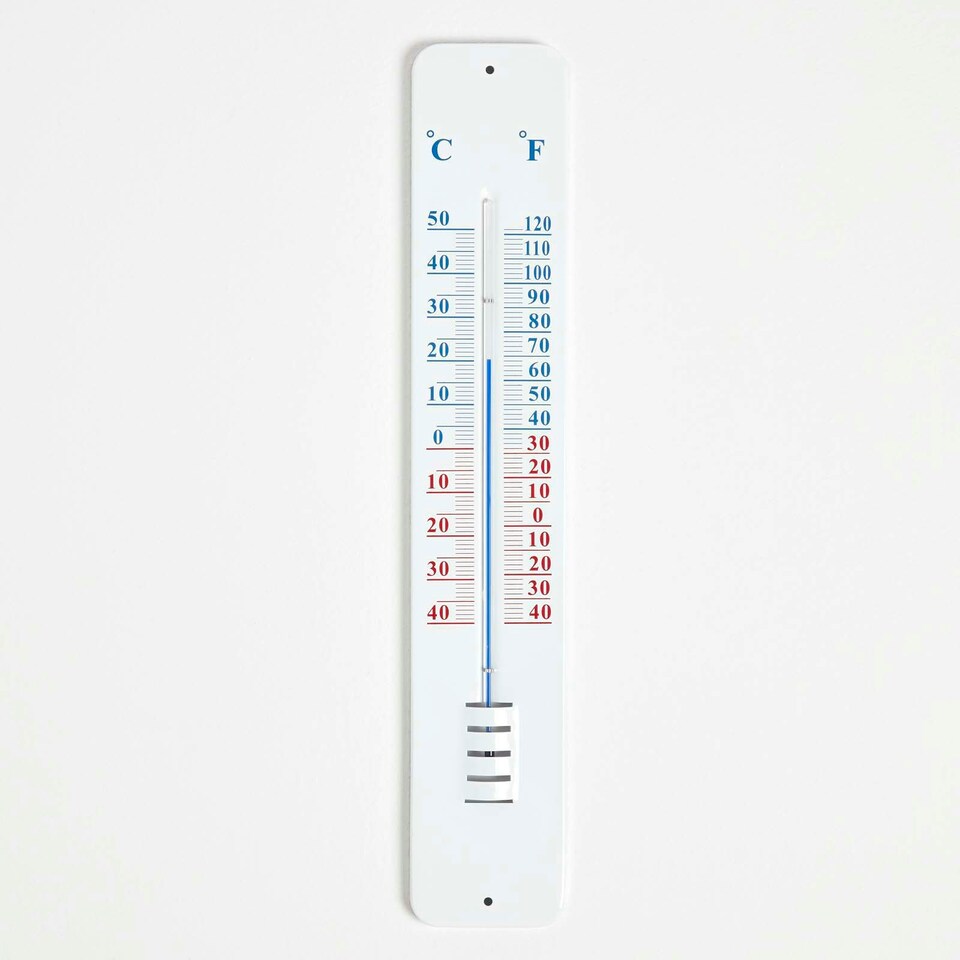 image 1 of Homescapes Silver Metal Wall Thermometer, 45 cm
