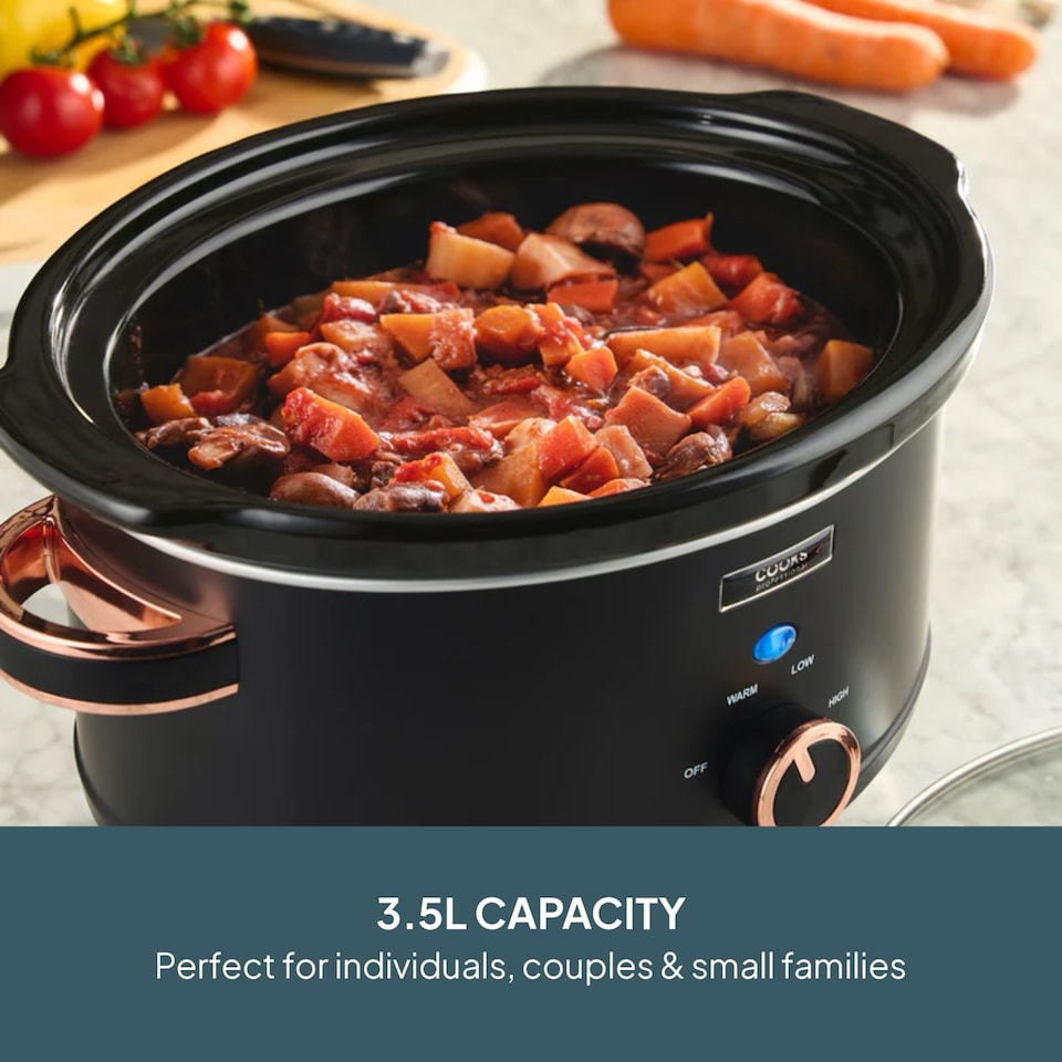 image 1 of Cooks Professional 3.5L Slow Cooker with Lid, Removable Bowl & 3 Heat Settings | Black | Black & Copper