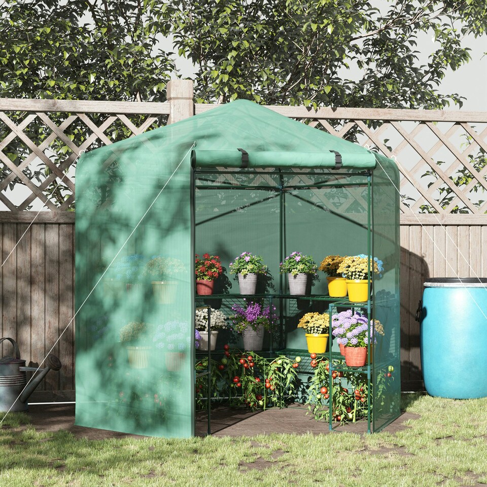 image 1 of Outsunny 196 x 215CM Walk In Greenhouse 3-Tier Garden Hexagon Grow Flower Plants