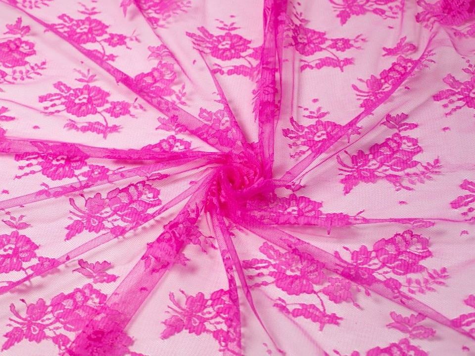 Pink Chantilly Tulle Lace Fabric for Bridal, Dressmaking, 130cm / 51" Wide - per metre
