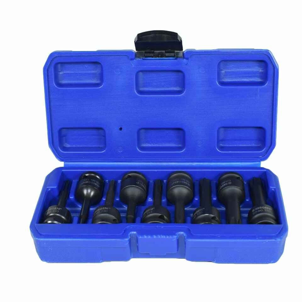 image 1 of Male Torx Star Impact Deep Sockets 9pc 1/2" Drive T20 - T70 By Bergen