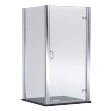 Balterley Hinged Shower Door with Glass, Side Panel & Slimline Tray | Silver | Chrome