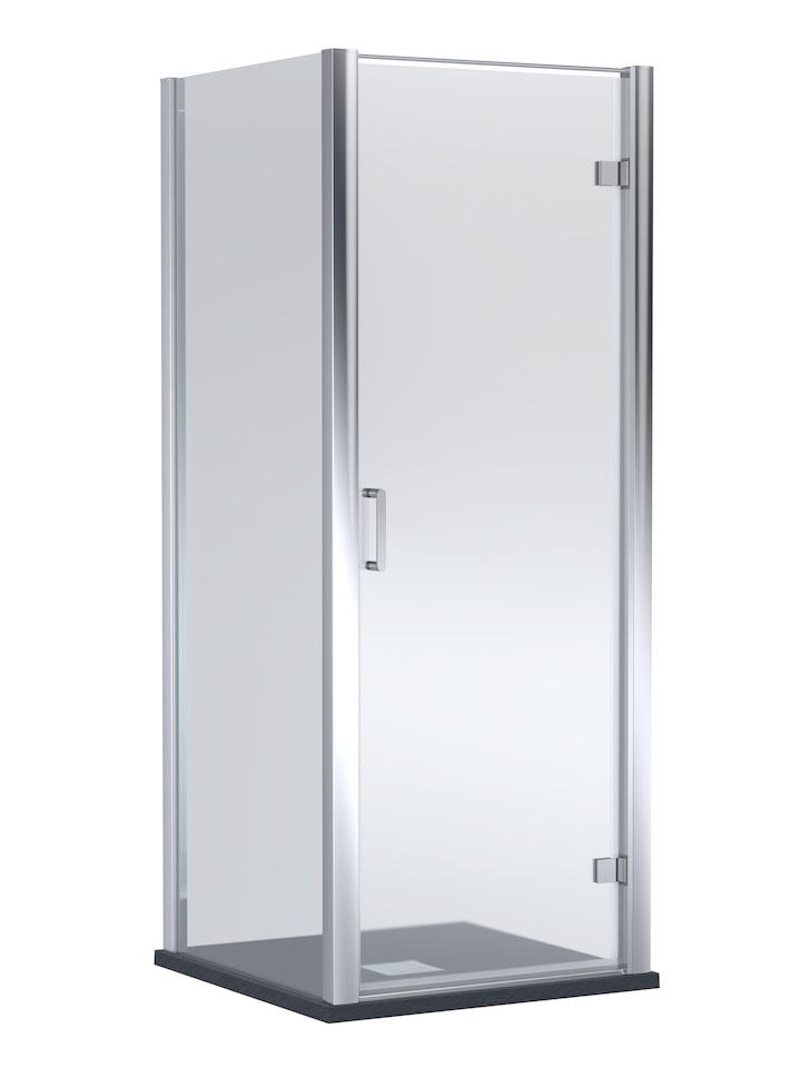 image 1 of Balterley Hinged Shower Door with Glass, Side Panel & Slimline Tray | Silver | Chrome