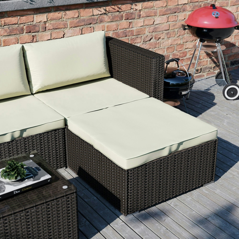 image 1 of Garden Vida Hampton 4 Seater Corner Rattan Set Sofa Coffee Table Outdoor Garden Furniture, Brown