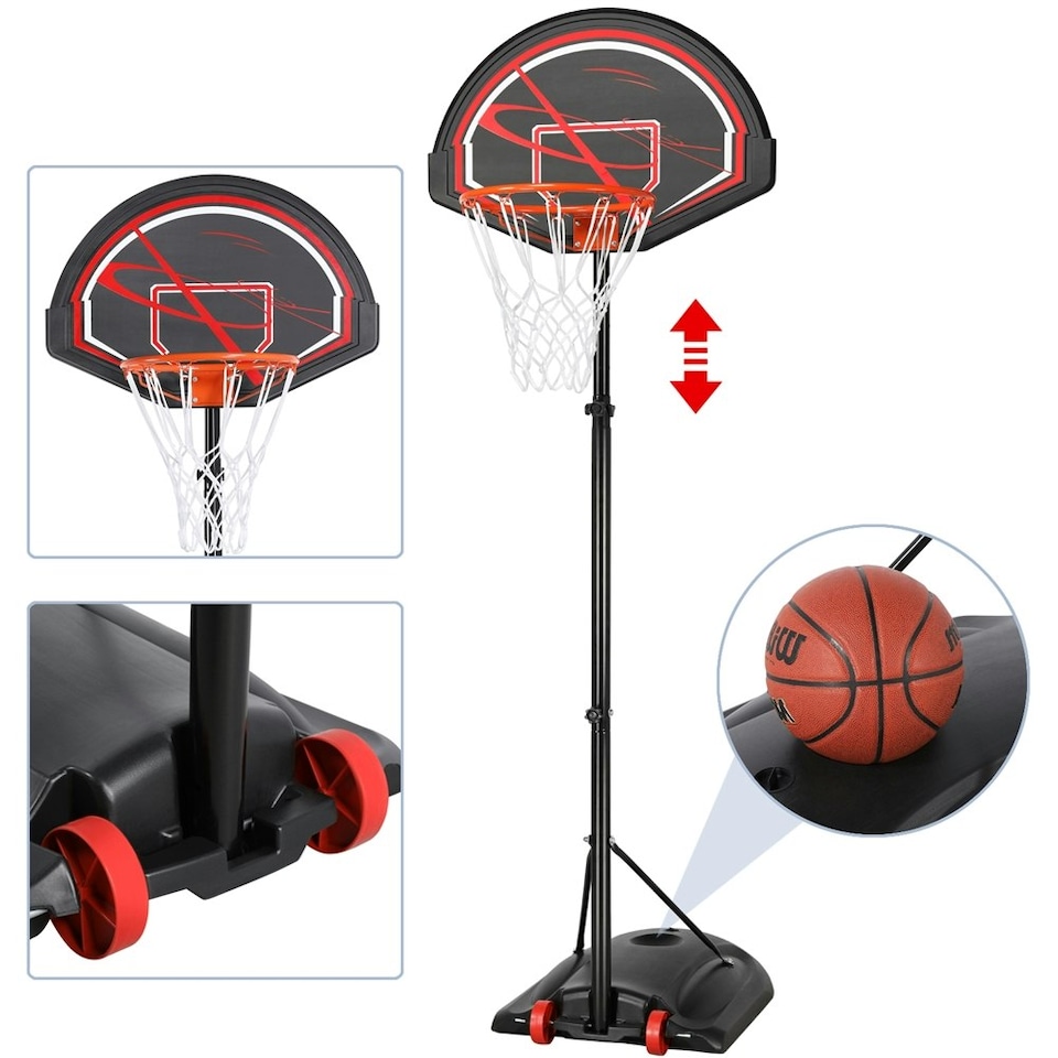 image 1 of Yaheetech 2.17-2.77M Adjustable Height Basketball Hoop System Black
