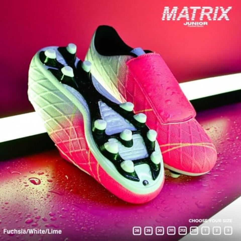 image 1 of Precision Matrix Firm Ground Football Boots, Kids Laceless Secure Fit, Comfortable, Durable, Ideal For Junior Footballers, Fuchsia Pink, Size 12 UK Child