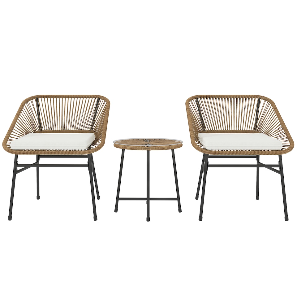 image 1 of Outsunny Rattan Bistro Set, Small Balcony Furniture with Cushion, Light Grey