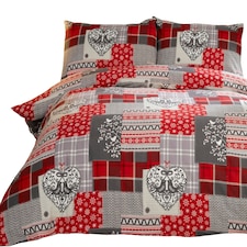 Alpine Patchwork Flannelette Duvet Cover Set with Pillowcase | Red | Single | 1