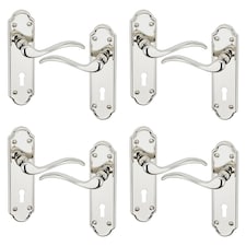 Lisbon Metal Lever Latch Door Handles Set Rose Internal & External | Silver | Polished Nickel Keyhole | Set of 4