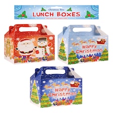 Pack of 6 Christmas Party Lunch Box 3 Assorted design 14l X9.5w X12h Cm