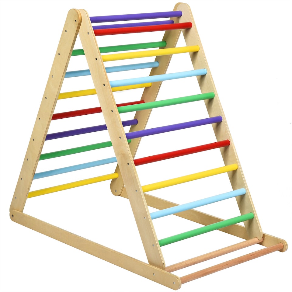 image 1 of COSTWAY Wooden Foldable Triangle Climber Step Training Ladder Pikler Toddler With Ramp