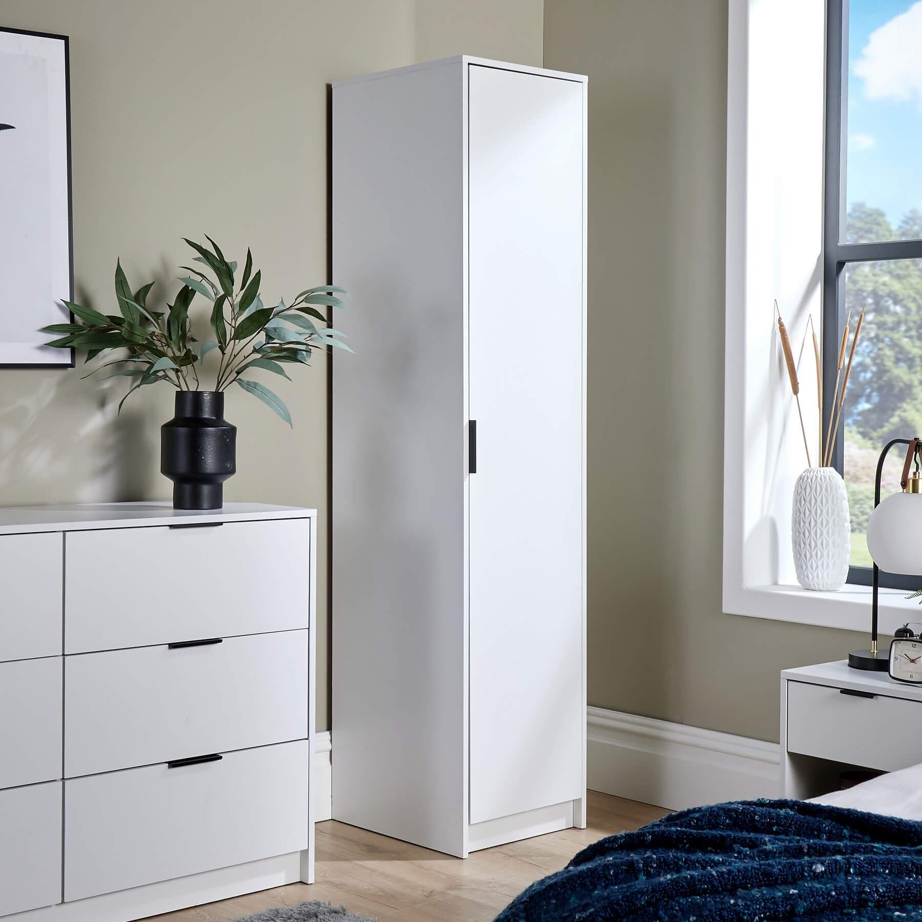 Phoenix Wardrobe 1 Door Space Saving Bedroom Home Furniture Clothing Storage Unit | White