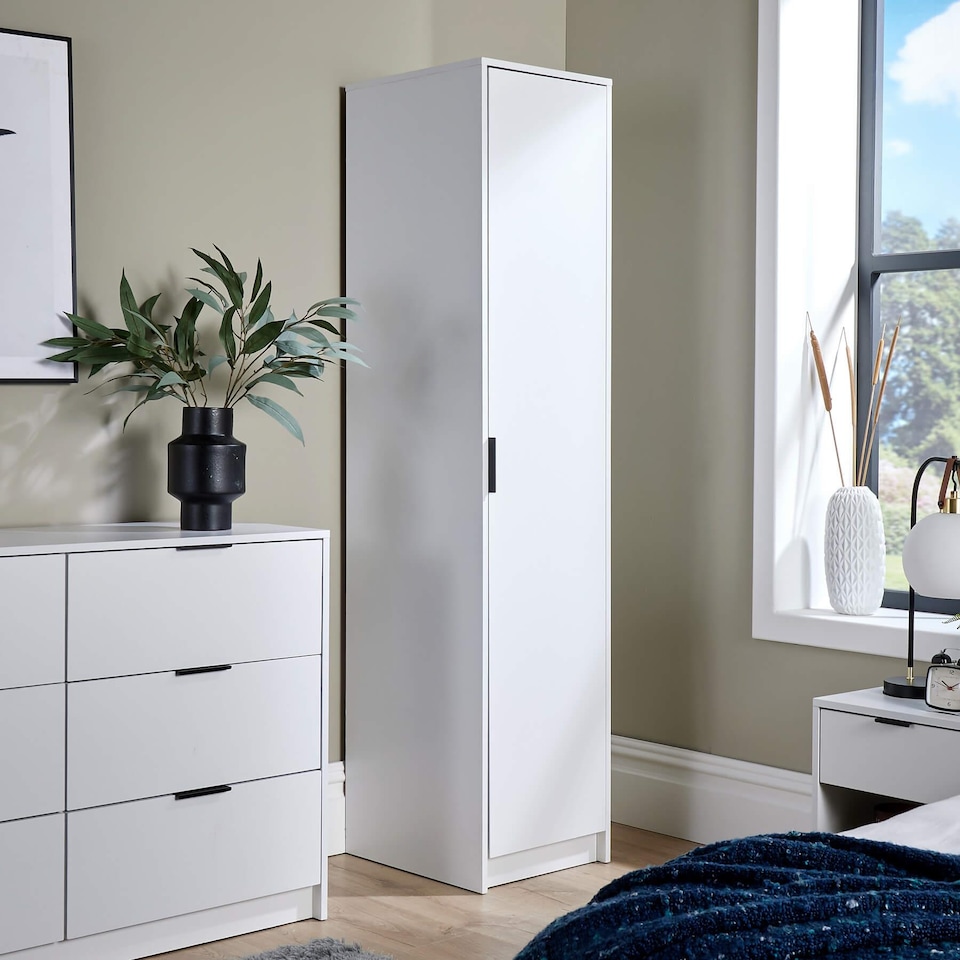 image 1 of Phoenix Wardrobe 1 Door Space Saving Bedroom Home Furniture Clothing Storage Unit | White
