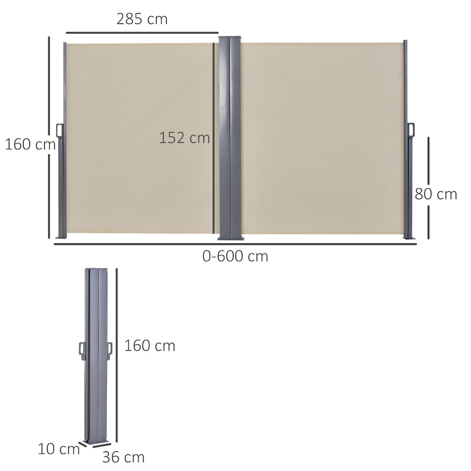 image 1 of Outsunny Retractable Double Side Awning Screen Fence Privacy Beige, 6x1.6m | White | Beige | 1