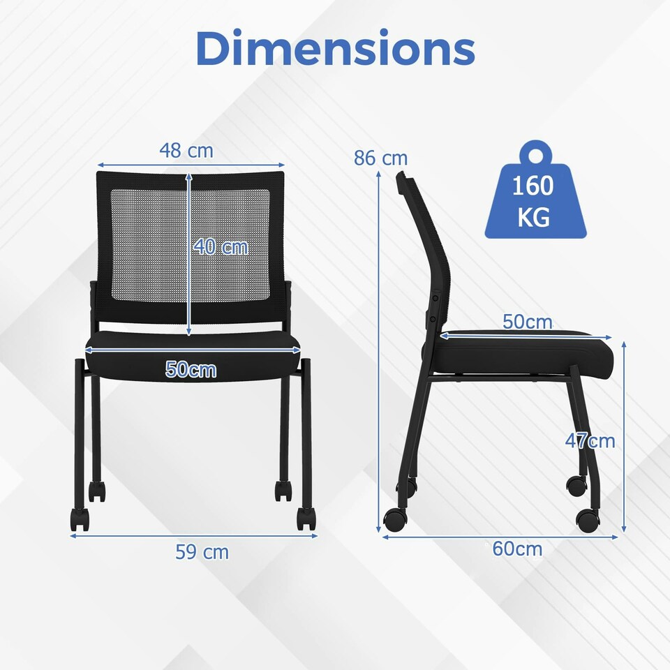 image 1 of COSTWAY Set of 2 Armless Waiting Room Chair with Wheels | Black