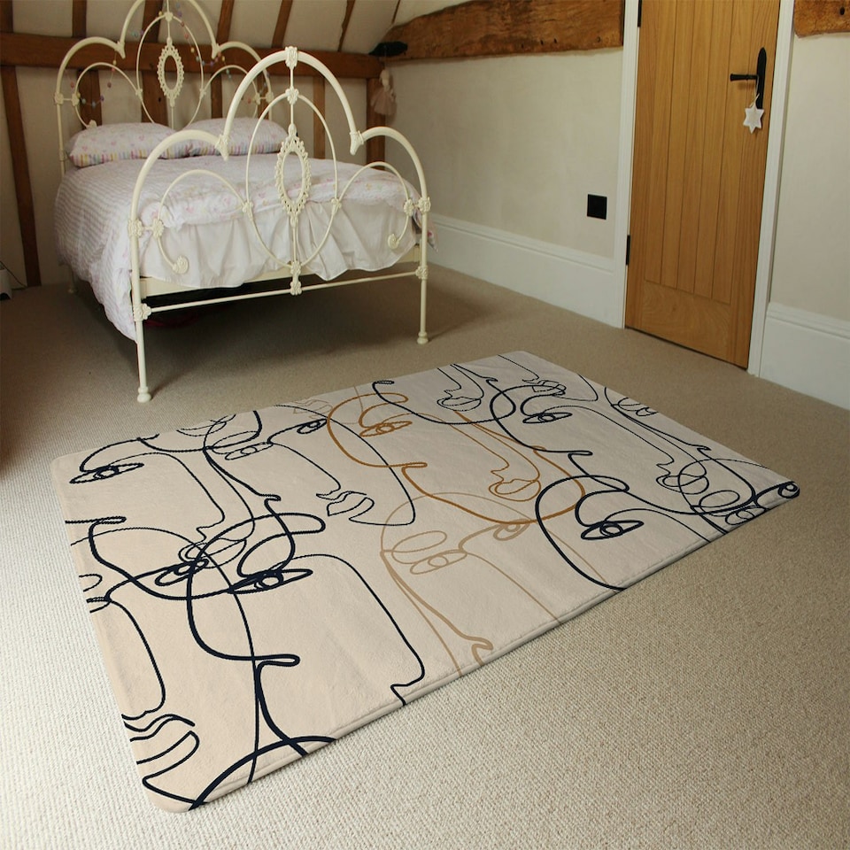 image 1 of Continuous line drawing of faces (Rug) Cream | XL