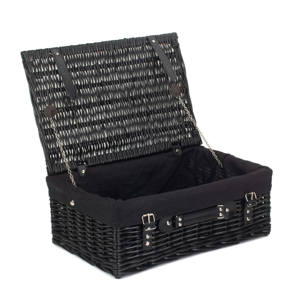 image 1 of 46cm Empty Willow Wicker Picnic Basket with Lining Black | Black | One Size