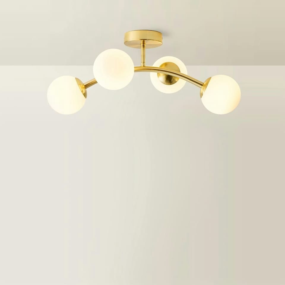 image 1 of ValueLights Jas Gold 4 Way Ceiling Light with Opal White Frosted Glass Globe Shades | Gold