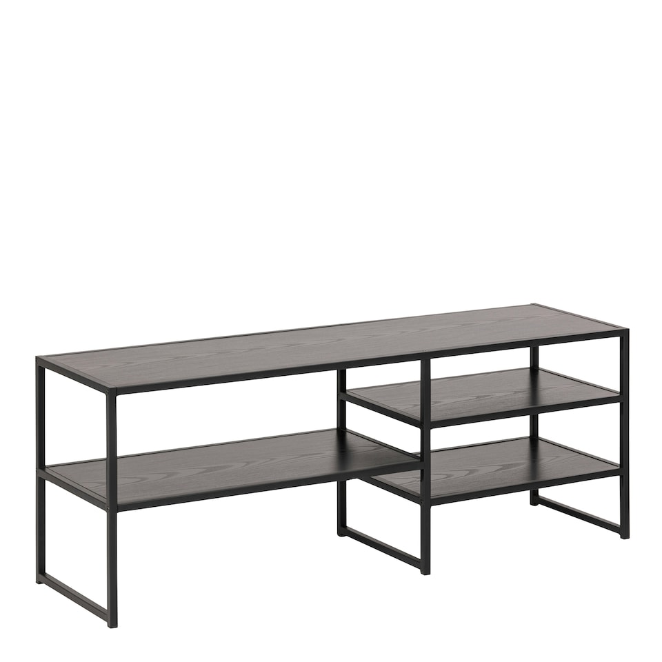 image 1 of Seaford Black Metal Open TV Unit with 3 Black Shelves