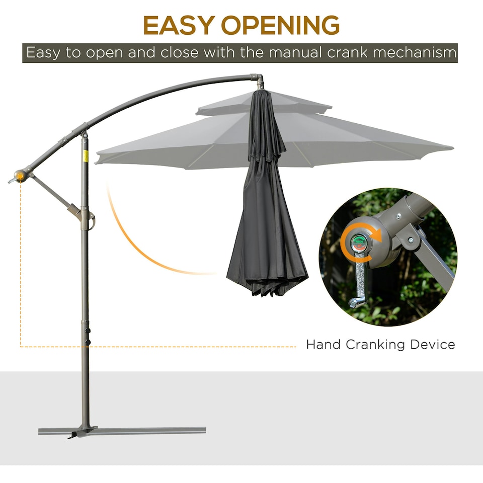 image 1 of Outsunny 2.7m Cantilever Banana Parasol Outdoor with Crank, Black