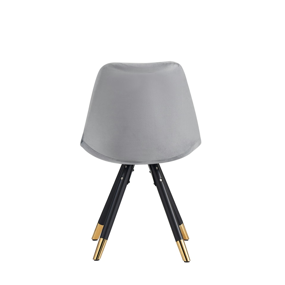 image 1 of Set of 2 Sofia Ergonomic Modern Dining Chairs Upholstered in Velvet, Metal Legs with Gold End Tips | Grey | Light Grey