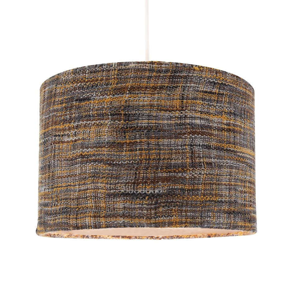 image 1 of Vintage Lined Linen Fabric Lamp Shade in Mustard Burgundy and Grey | Orange | Orange | 1