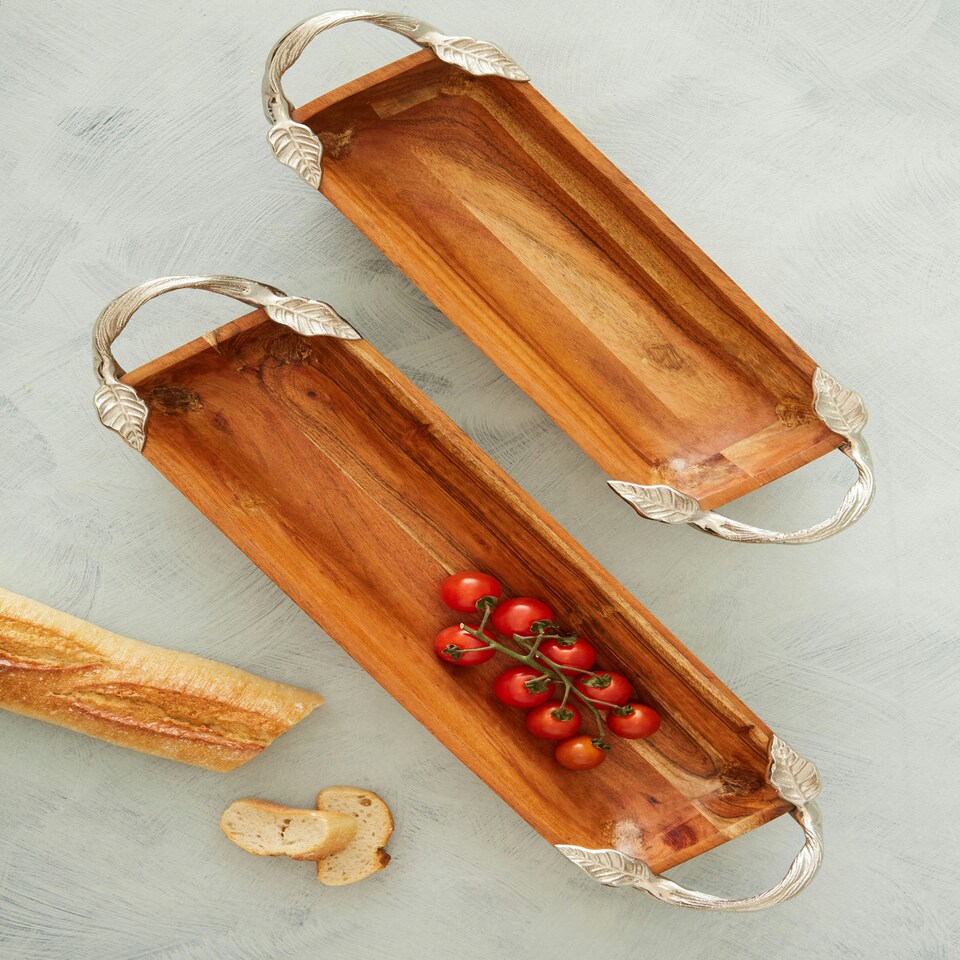 image 1 of Interiors by Premier Acacia Wood Rectangular Dish, Wooden Serving Tray, Elegant Food Platter, Polished Timber Display Board