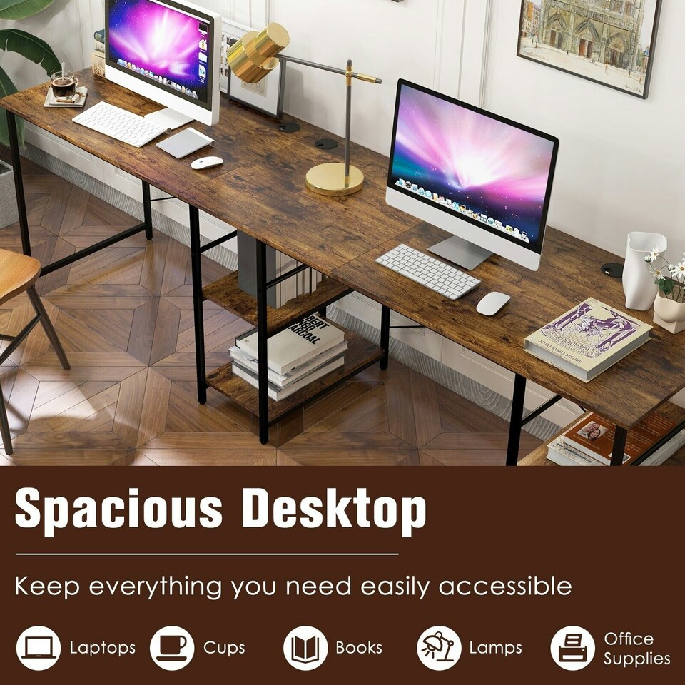 image 1 of COSTWAY L-Shaped Computer Desk Writing Desk Workstation Brown Brown