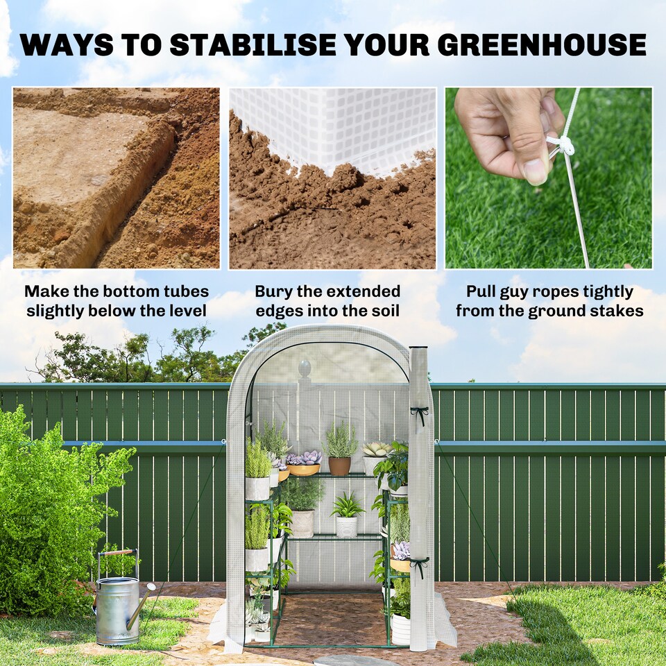 image 1 of Outsunny Walk-in Greenhouse Garden Plant Growhouse with Roll-up Door, White | White | White