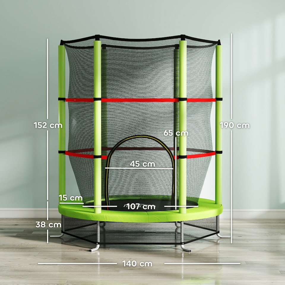 image 1 of HOMCOM Kids Trampoline Mini Bouncer w/ Enclosure Net for 3-6 Years Green