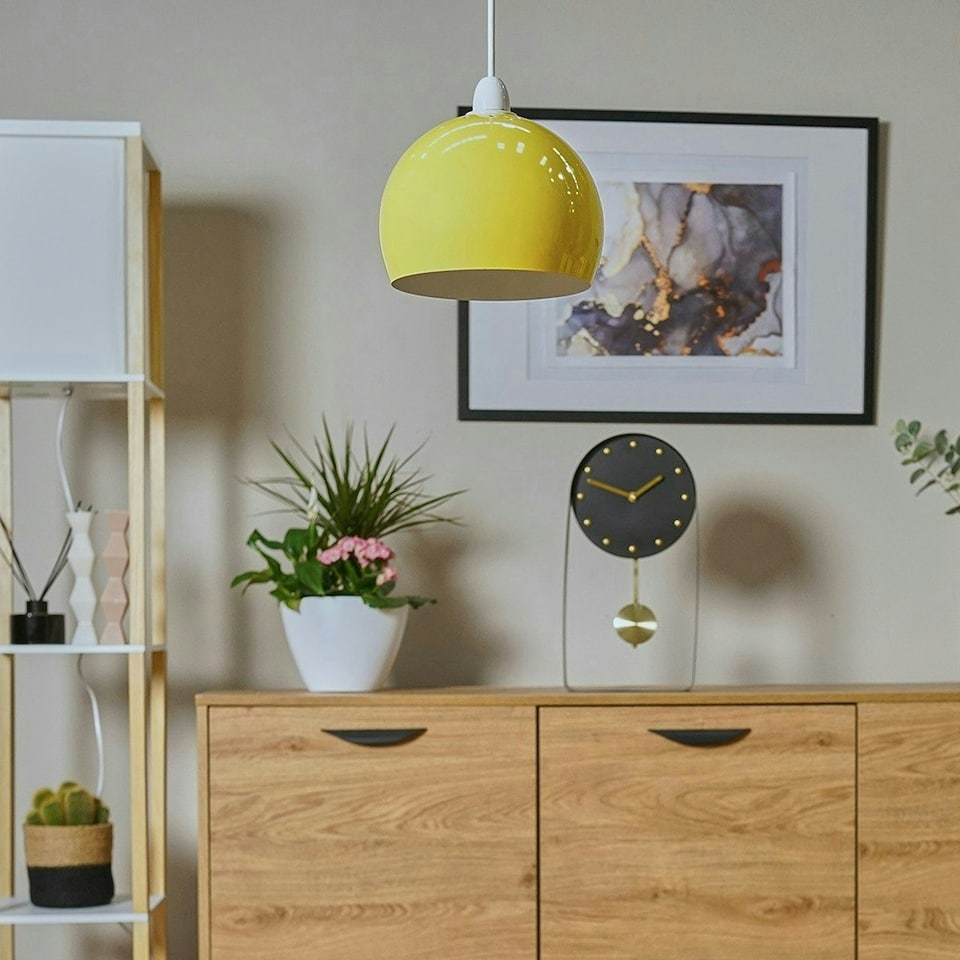 image 1 of ValueLights Modern Gloss Yellow Arco Style Dome Ceiling Pendant Light Shade