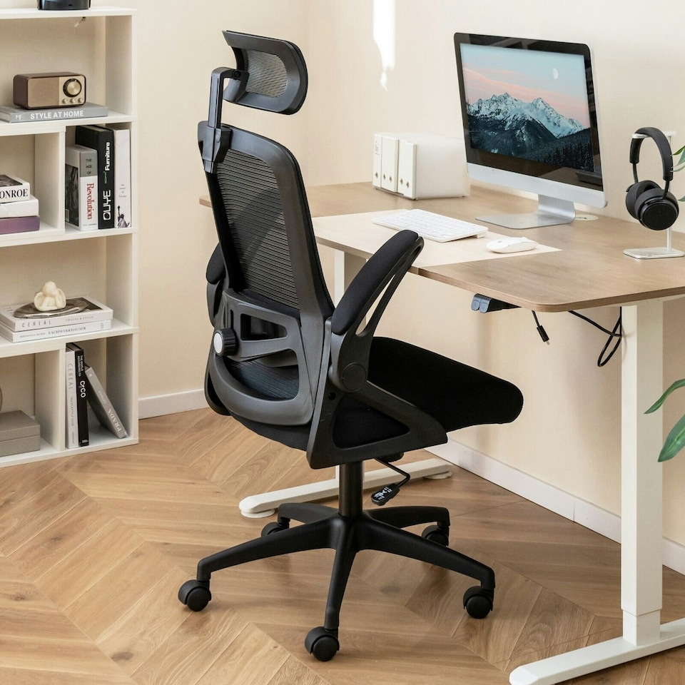 image 1 of COSTWAY Ergonomic Office Chair Adjustable Swivel Lumbar Support Black