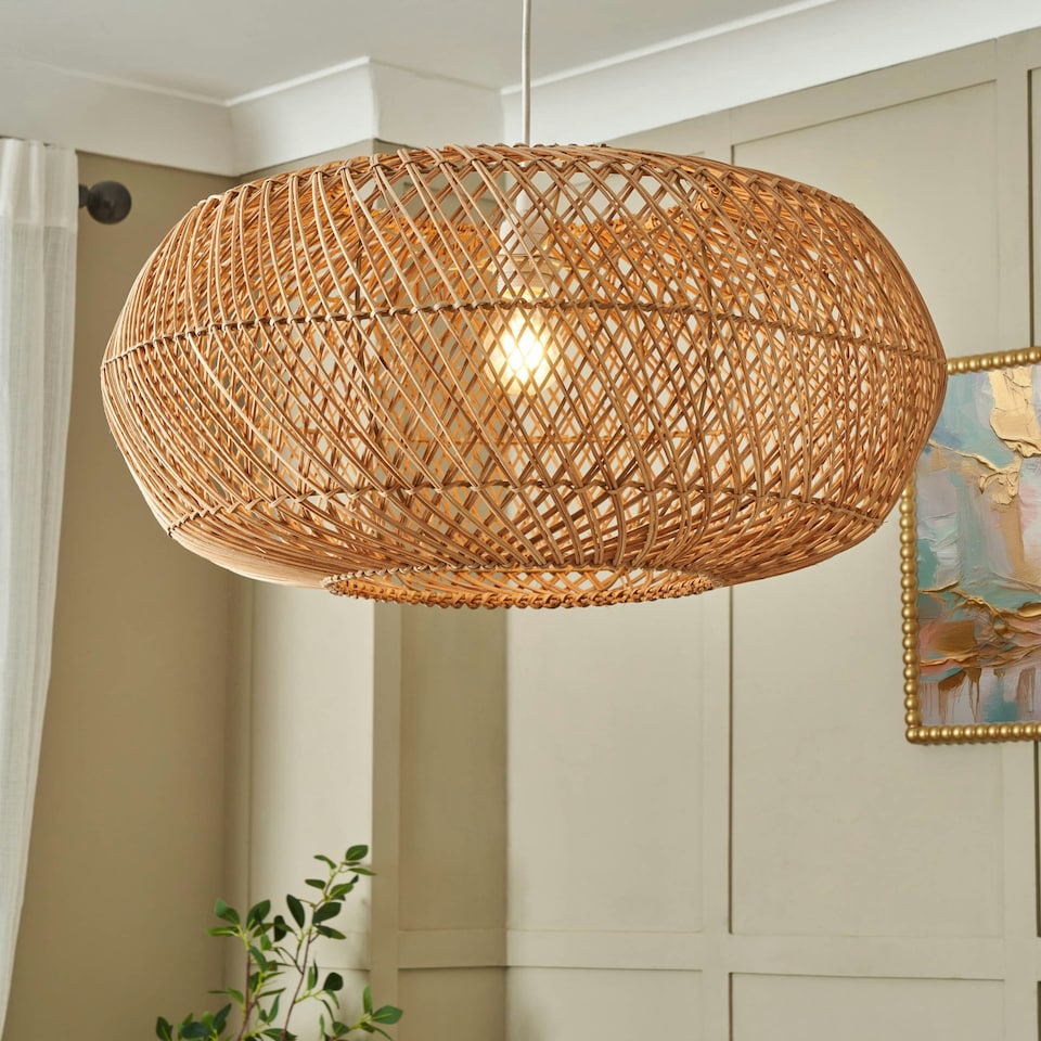 image 1 of BHS Kyle 60cm Oval Rattan Easyfit Shade, Natural | Cream | Natural | 1