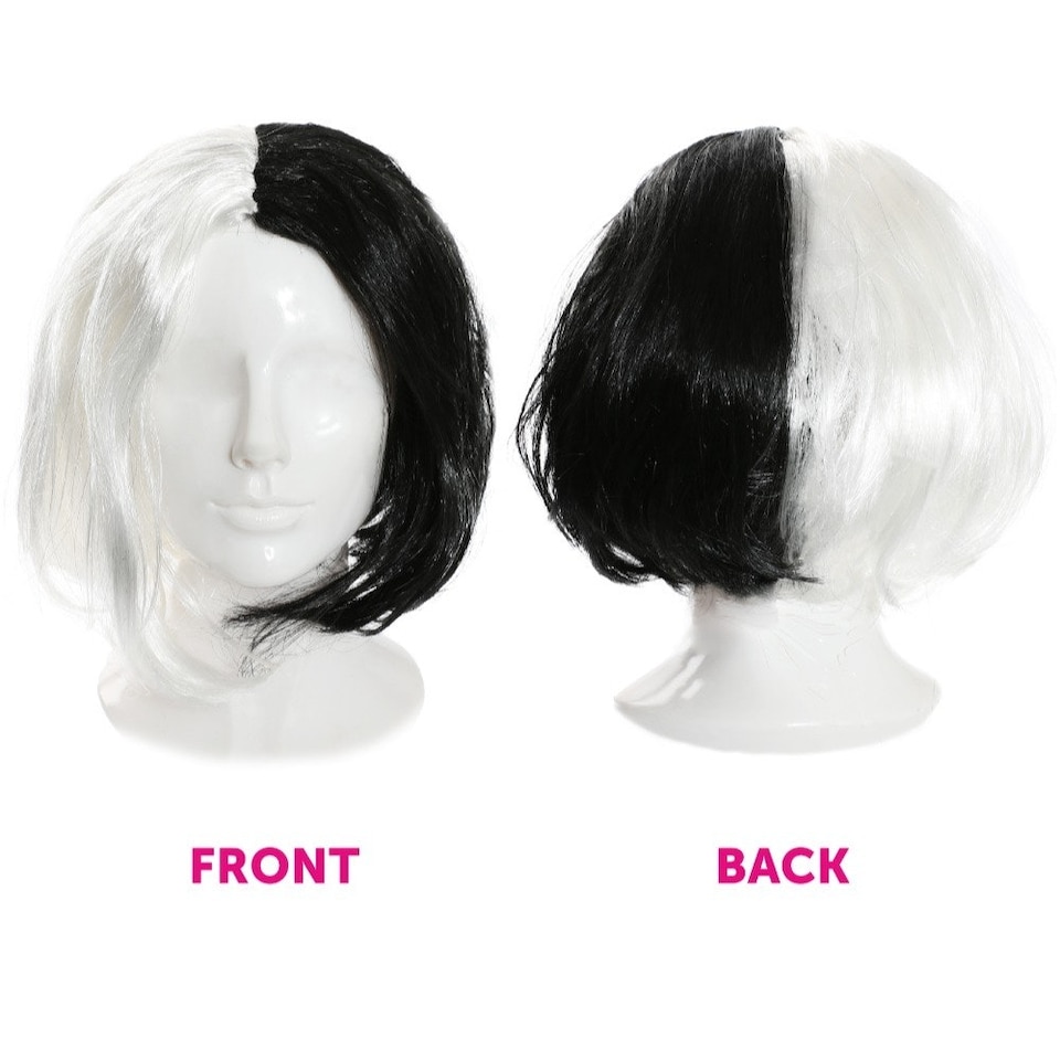 image 1 of Evil Dog Lady Black and White Bob Wig Black | One Size