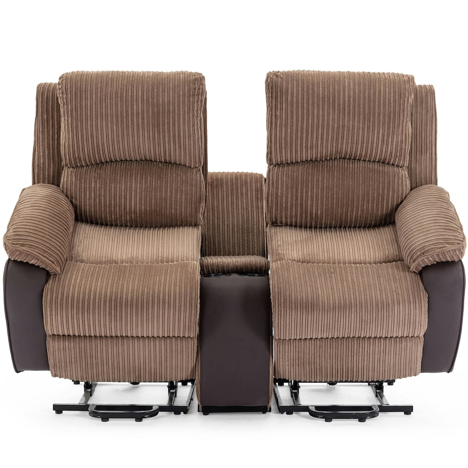 image 1 of Postana Dual Motor Rise Recliner 2 Seater Cord Drinks Console Sofa (Brown)