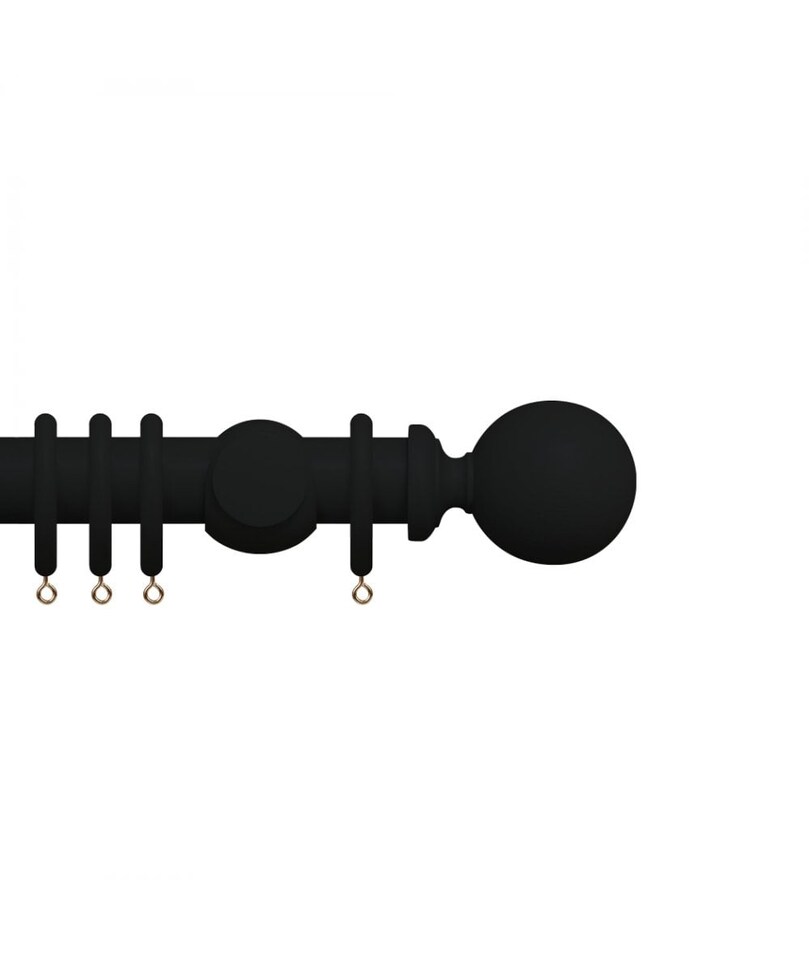 Premium 35mm Wooden Curtain Pole Set - Coal Black 380cm | Black | Coal Black