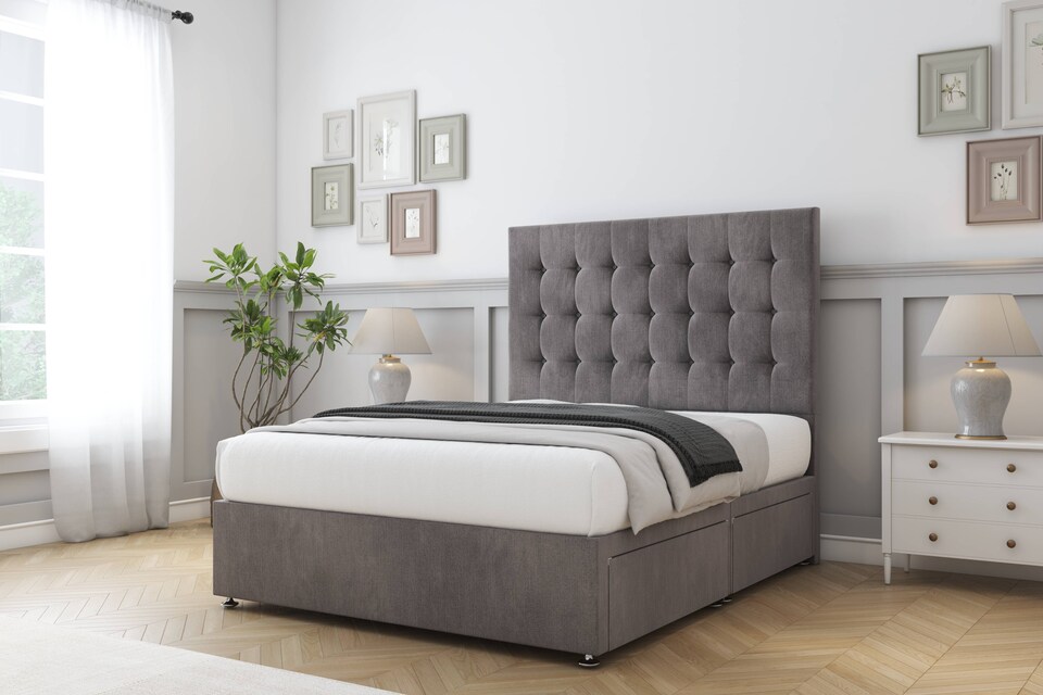 image 1 of Sloomy Alabama Slate Naples Divan Bed Base 2 Drawers Same Side With 54 Inch Floor Standing Headboard | Grey | Slate | Super King | 1