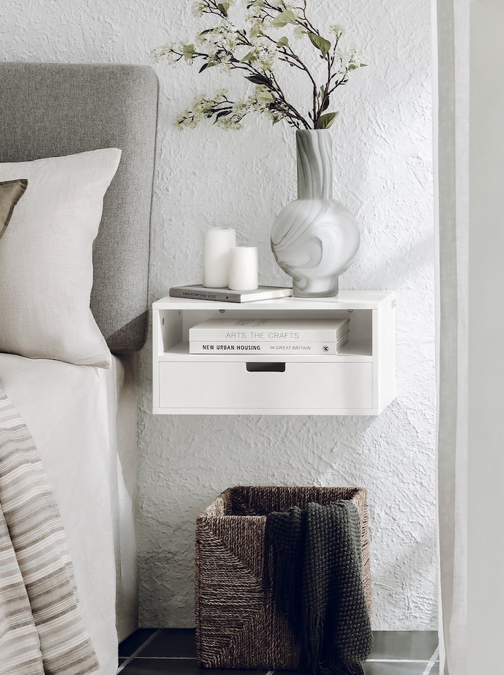 image 1 of Nightstand with 1 Drawer and 1 Shelf 17.7x9.8x8.7 inch Load Capacity 20 kg  NKD03-WX2 - White