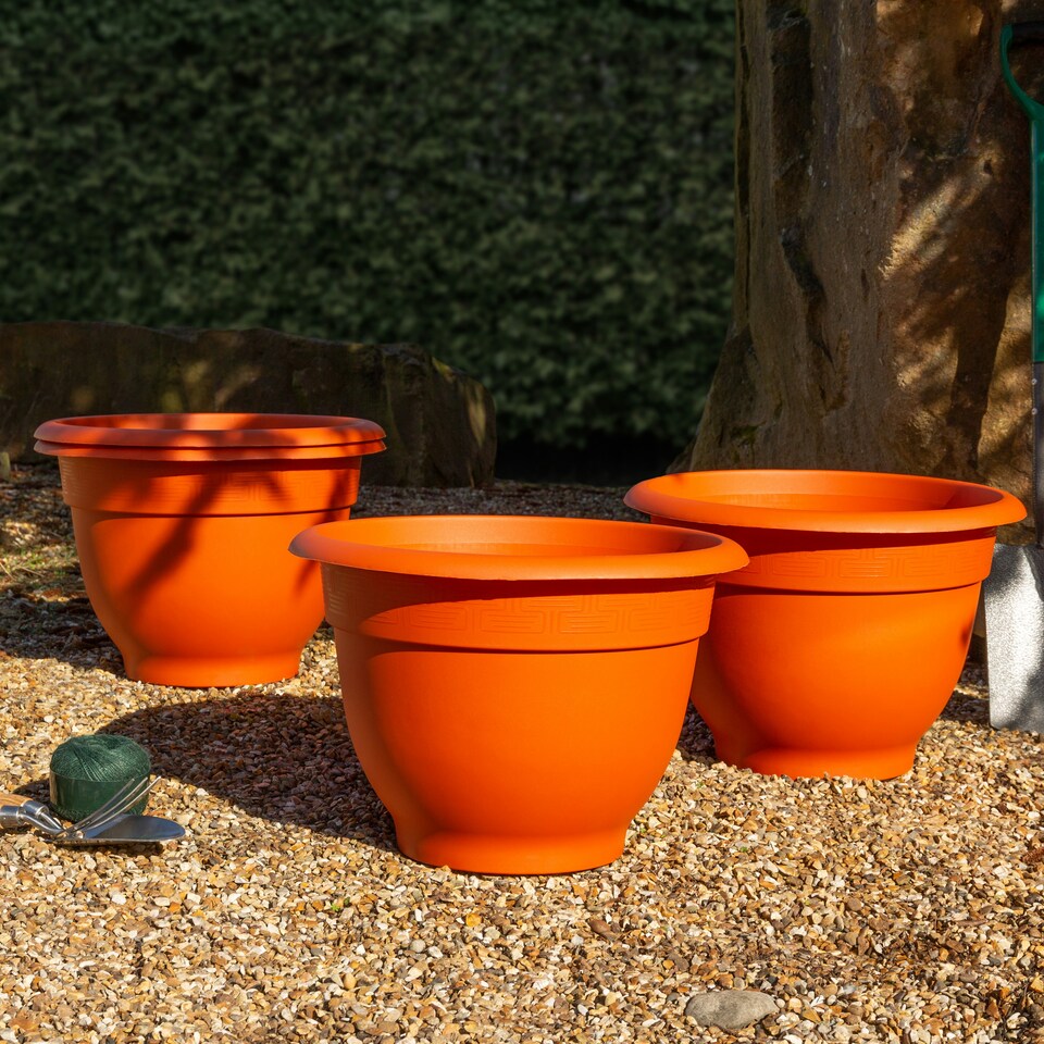 image 1 of Bell Pot 4x 48cm Round Plastic Garden Planter Orange