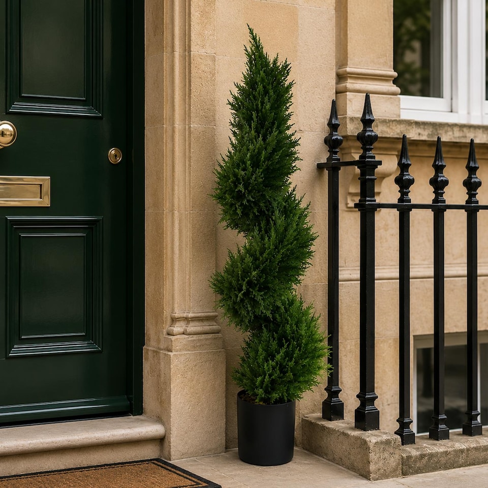 image 1 of 120cm Spiral Cypress Tree Artificial Topiary | Green | 4ft