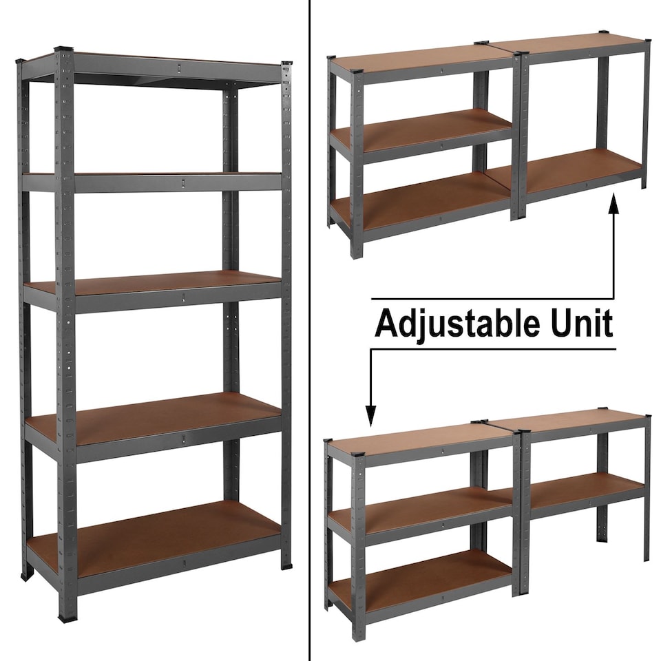 image 1 of House of Home Steel Racking Shelving 5 Tier Heavy Duty Garage Storage Racks Shelf Metal Unit Grey