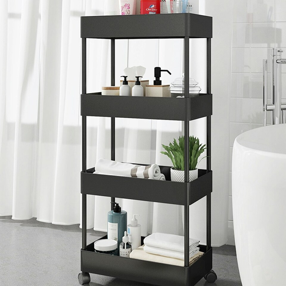 image 1 of Living and Home 4 Tiers Shelf  Trolley Cart Storage Rack for Kitchen & Bathroom - Black