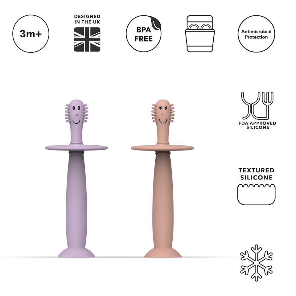 image 1 of Matchstick Monkey Training Toothbrush Dusty Pink & Lilac 2 Pack