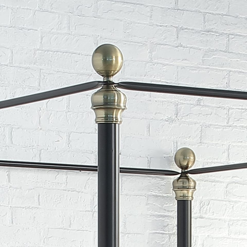 image 1 of Marylebone Traditional Four Poster Canopy Metal Bed Frame | Black | Black & Brass | King