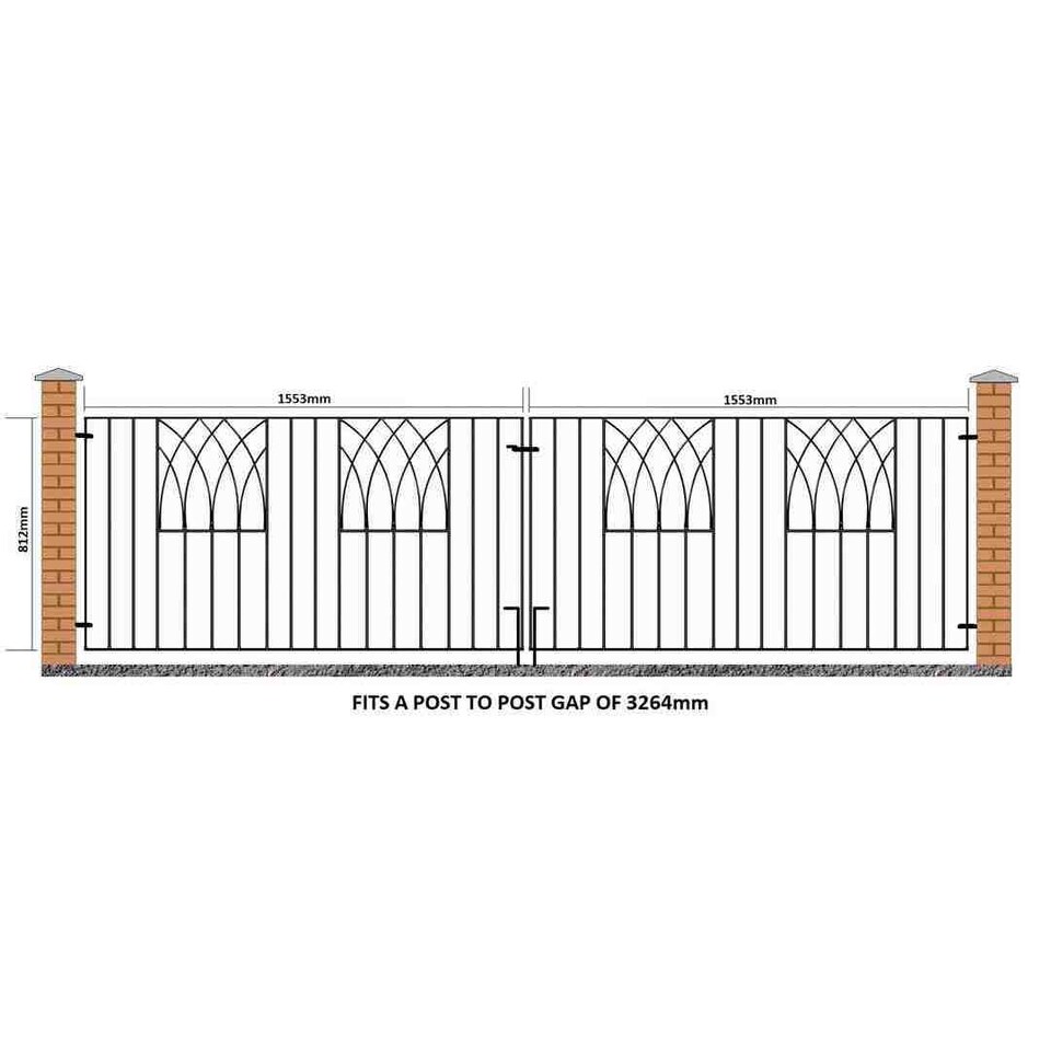 image 1 of Abbey Modern Double Driveway Gate - Solid Steel - Fits Gap of 3264 mm x 812 mm High - Electro Galvanised/Black Powder Coated | Black | 1
