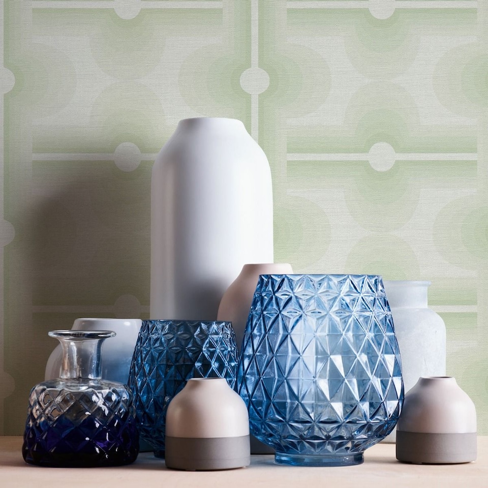 image 1 of AS Creation Retro Diamond Geo Textured Wallpaper | Green | Green | 1