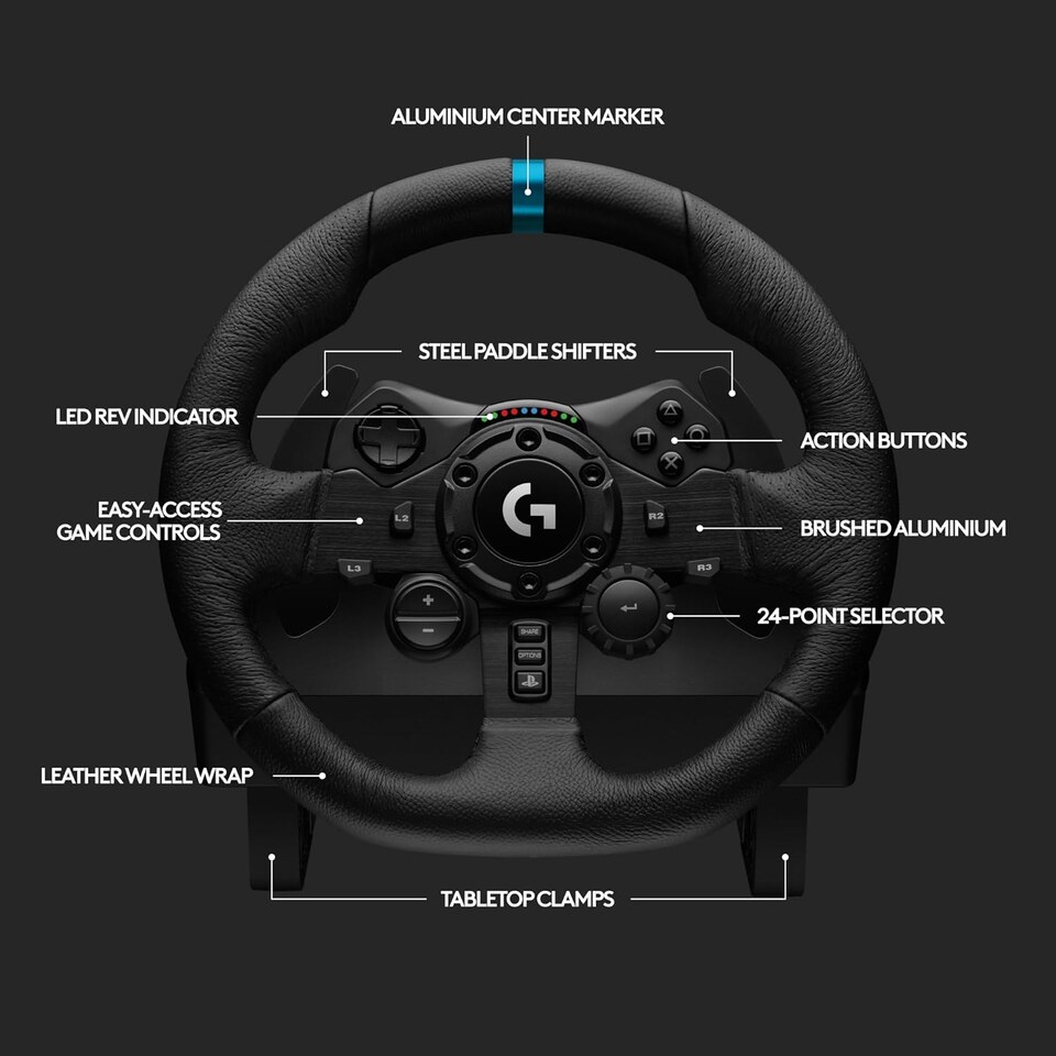 image 1 of Logitech G G923 Racing Wheel and Pedals, TRUEFORCE up to 1000 Hz Force Feedback, Responsive Driving Design, Dual Clutch Launch Control, Genuine Leather Wheel Cover, for PS5, PS4, PC, Mac - Black