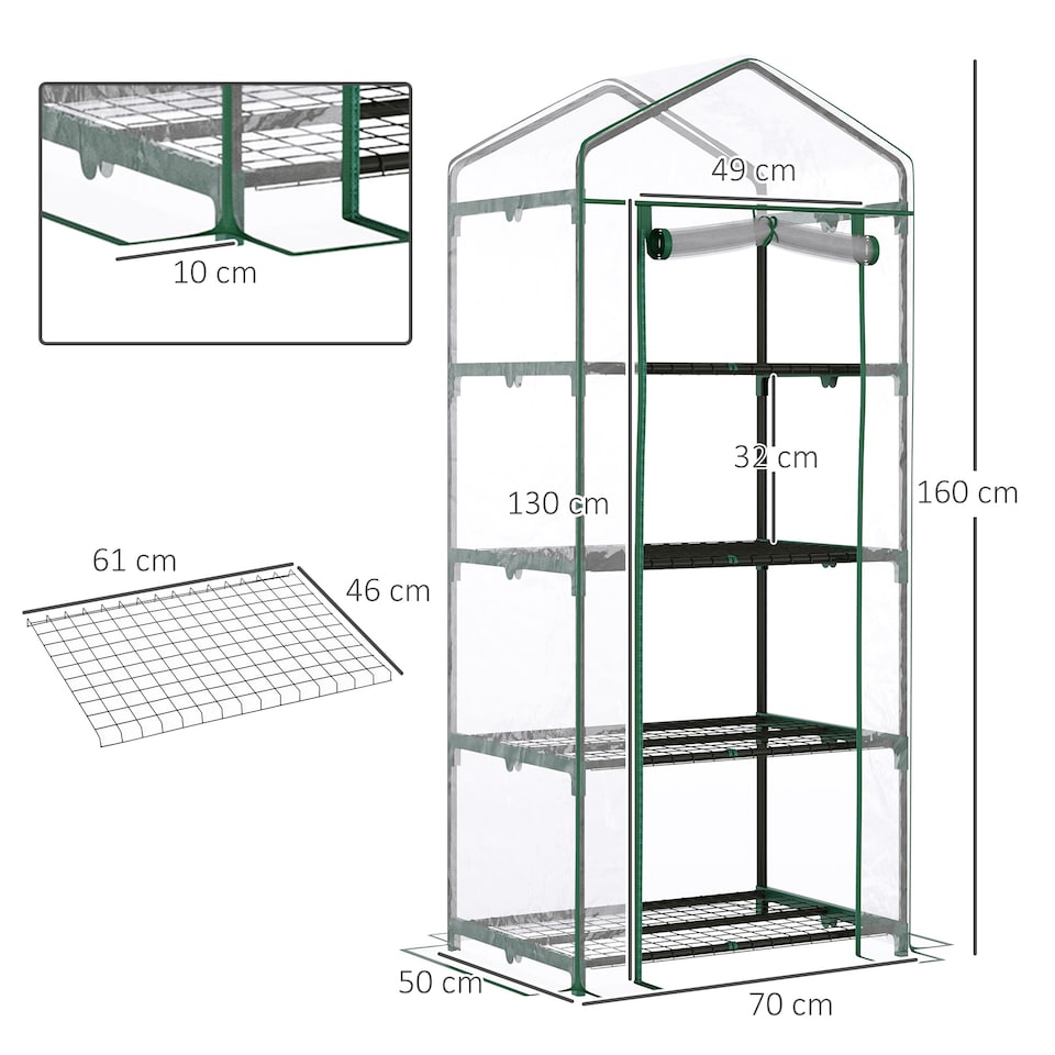 image 1 of Outsunny Portable 4-Tier Mini Greenhouse Plant Grow House Shed w Clear Cover