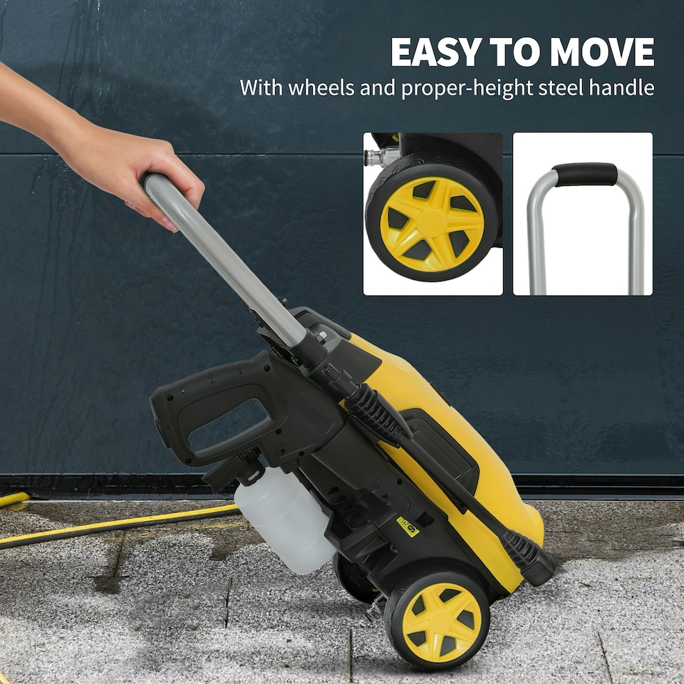 image 1 of Outsunny 1800W Power Washer 150 Bar Pressure with Adjustable Nozzle, Yellow